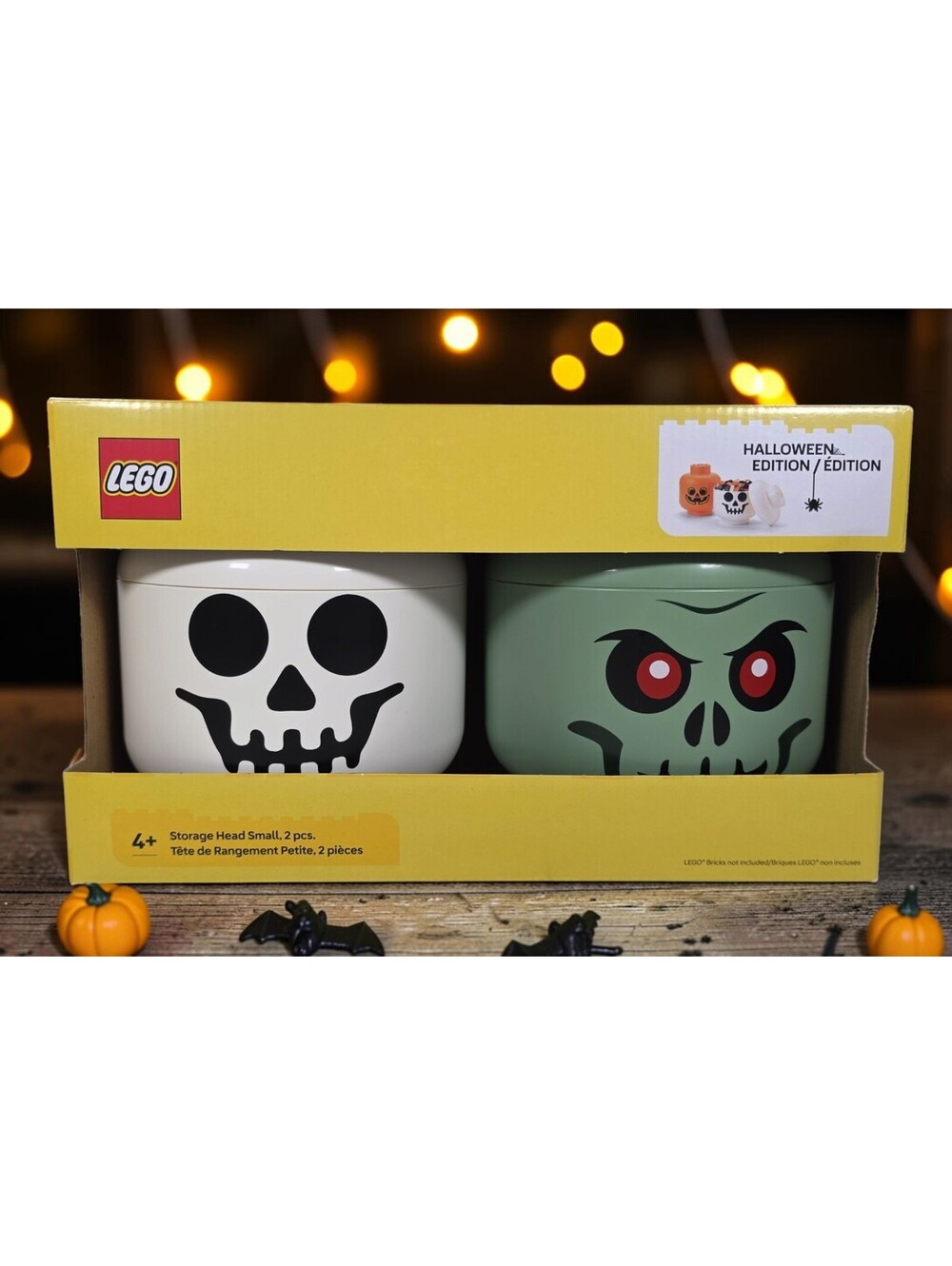 LEGO Halloween Storage Heads Small 2 Pc Monster Skeleton Spooky Skull NIB